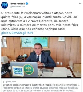 ６日の放送時のボルソナロ氏（Twitter）