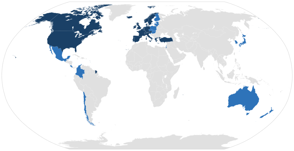 ＯＥＣＤの加盟国地図（公式サイト）