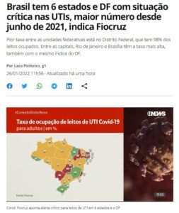 ７連邦自治体の集中治療室が逼迫と報じる２５日付Ｇ１サイトの記事の一部