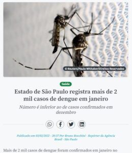 １月も２千人以上のデング熱患者確認と報じる３日付アジェンシア・ブラジルの記事の一部