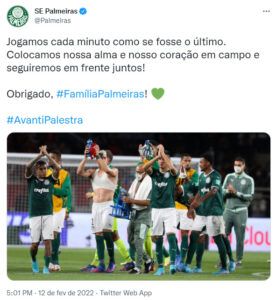 試合後のパルメイラス（パルメイラス公式ツイッター）