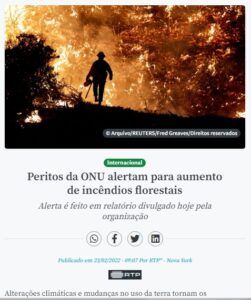 世界中で森林火災が増えていると警告する２３日付アジェンシア・ブラジルの記事の一部