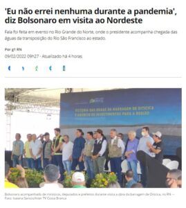 リオ・グランデ・ド・ノルテ州での式典でのボルソナロ大統領ら（９日付Ｇ１サイトの記事の一部）