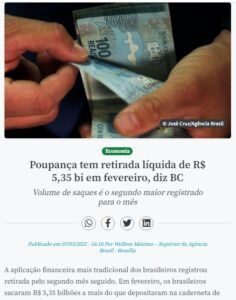 ２月は５３・５億レアルの出超と報じる７日付アジェンシア・ブラジルの記事の一部