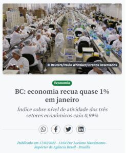 経済活動指数が約１％低下と報じる１７日付アジェンシア・ブラジルの記事の一部
