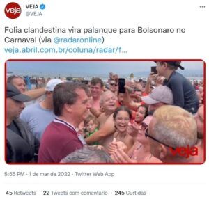 休暇中のボルソナロ大統領（Twitter）