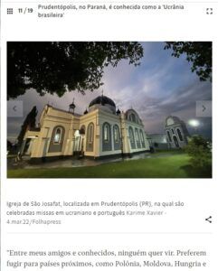ウクライナ語とポルトガル語でミサを行っているプルデントポリスの教会（５日付フォーリャ紙電子版の記事の一部）