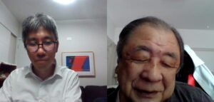 オンライン取材に応じる門屋篤憲ＪＩＣＡブラジル事務所次長（当時）と二宮氏（左から）