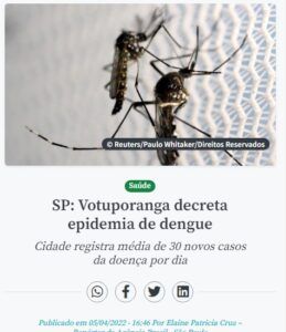 ヴォツポランガがデング熱流行を宣言したと報じる５日付アジェンシア・ブラジルの記事の一部