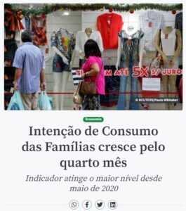家計消費意欲が増していると報じる１９日付アジェンシア・ブラジルの記事の一部