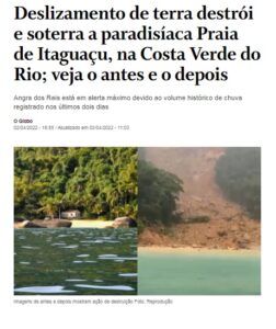 様相が一変したイーリャ・グランデのイタグアス海岸（２日付オ・グローボ・サイトの記事の一部）