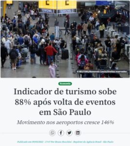 観光活動指数が８８％拡大と報じる９日付アジェンシア・ブラジルの記事の一部
