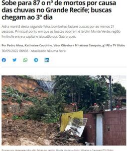 ジャルジン・モンテ・ヴェルデ区での捜索作業（３０日付Ｇ１サイトの記事の一部）