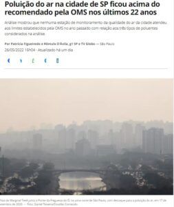 サンパウロ市の大気の状態は２２年間ＷＨＯの基準を超えたままと報じる２６日付Ｇ１サイトの記事の一部