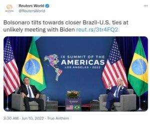 首脳会談時のボルソナロ大統領とバイデン大統領（Twitter）