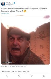 シロ・ゴメスが拡散している冗談動画の一部（https://twitter.com/cirogomes/status/1539614185839120384?s=20&t=wWmAGsQ6RP8-mwB3JaSeJA）