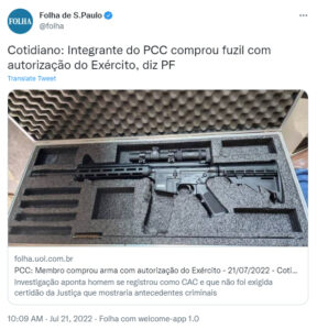 １４日に連警が押収した銃（Divulgação）