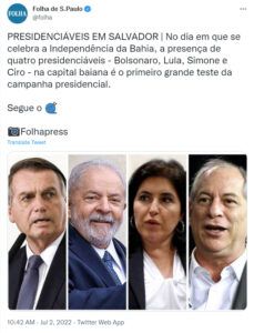 左からボルソナロ氏、ルーラ氏、テベテ氏、シロ氏（Twitter）