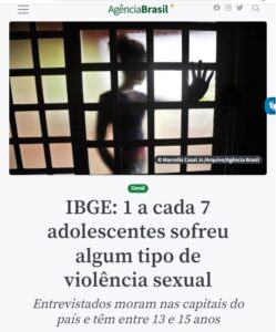 １３～１５歳児の７人に１人が性的暴力の被害に遭っていたと報じる１３日付アジェンシア・ブラジルの記事の一部