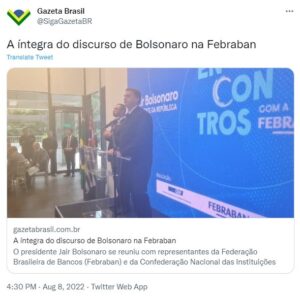 ８日のボルソナロ大統領（Twitter）