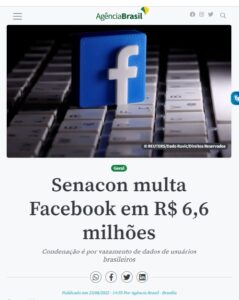 フェイスブックに罰金が科せられたと報じる２３日付アジェンシア・ブラジルの記事の一部