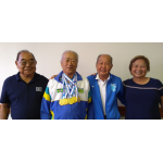 来社した皆さん（左から荒木進さん、松島巧さん、清水弘さん、清水信美さん）