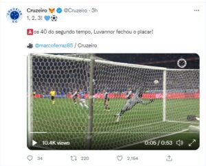 ルアノ―ルが３点目を決めた瞬間（クルゼイロ公式ツイッターより）