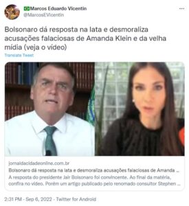 暴言を吐くボルソナロ大統領（Twitter）