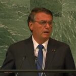 ２０日の国連総会でのボルソナロ大統領（Reprodução/TV Brasil）