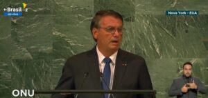 20日の国連総会でのボルソナロ大統領(Reprodução/TV Brasil)