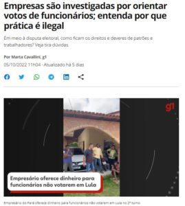 ルーラ氏に投票しなければお金を払うと言われた製陶会社の従業員達（５日付Ｇ１サイトの記事の一部）