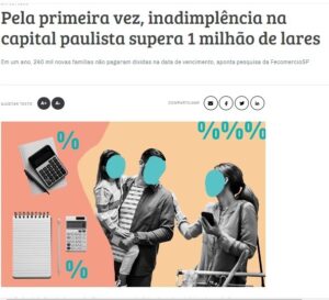 サンパウロ市の債務不履行世帯が史上初の１００万超えを記録と報じるサンパウロ州商業連盟のサイトの記事の一部