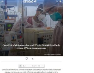 大サンパウロ都市圏のＵＴＩ入院者数が６５％増えたと報じる１０日付エスタード紙電子版の記事の一部