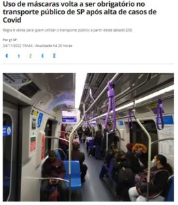 サンパウロ州でも公共交通機関でのマスク着用を義務化と報じる２４日付Ｇ１サイトの記事の一部
