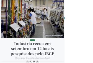９月の工業生産が１２地域で減少と報じる８日付アジェンシア・ブラジルの記事の一部