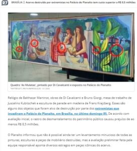 暴徒らが傷つけたディ・カヴァルカンテの絵(9日付R7サイトの記事の一部、丸で囲んだ部分5カ所が暴徒による傷)