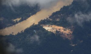 河川脇を切り開いて造られた不法採掘の現場Fernando Frazao/Agencia Brasil）