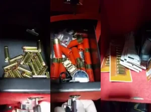 容疑者の1人の自宅で見つかった種々の銃弾(PF/Divulgação)