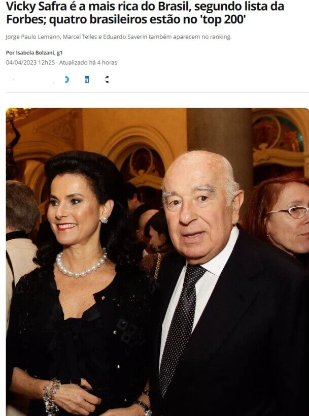 ヴィッキー氏がブラジル一の富豪となったと報じる４日付のG１サイトの記事の一部