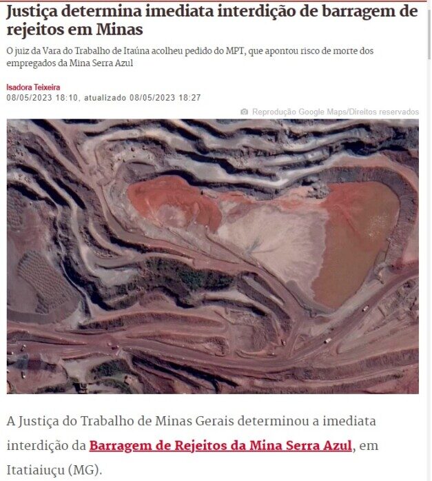 裁判所が鉱滓ダムの使用を禁じたと報じる８日付メトロポレスの記事の一部