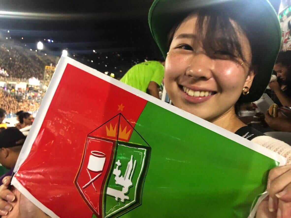 石山恵生（さとみ）さん（東京都出身、２３歳）。上智大学外国語学部ポルトガル語学科に在籍し、研修制度に参加。研修先はサンパウロにて飲食店や日本食の貿易業を手がける大和商事。趣味はポケモンのヤドングッズ収集。