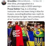 プラヴィ・セクトールの旗を羽織った２０２０年のブラジルでのデモ隊（Twitter）