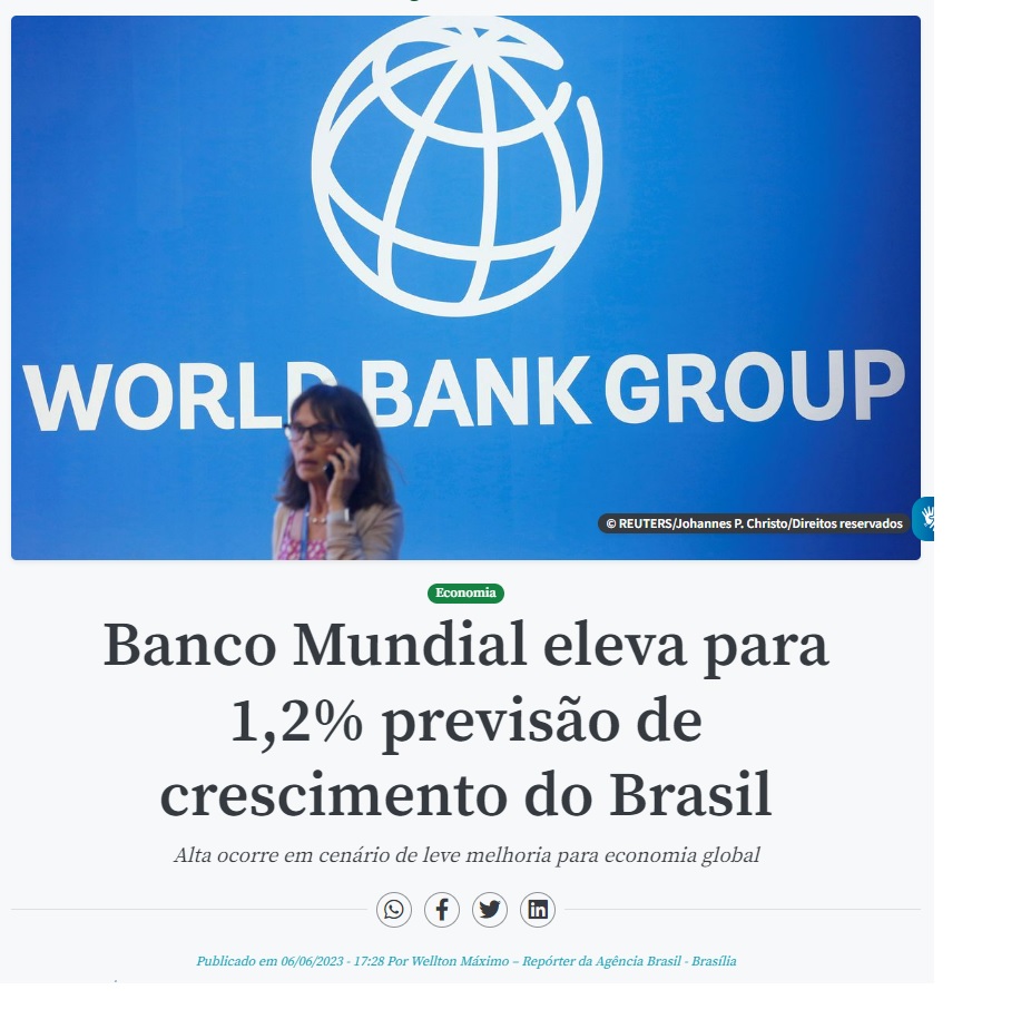 世界銀行がブラジルの成長率予測を引き上げたと報じる６日付アジェンシア・ブラジルの記事の一部