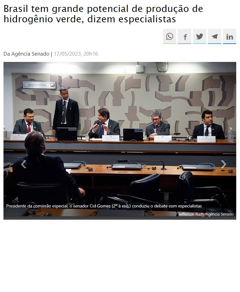 Ｈ２Ｖに関する公共政策討論のための上院特別委員会で専門家がブラジルは可能性大と語ったと報じる５月１７日付アジェンシア・セナードの記事の一部