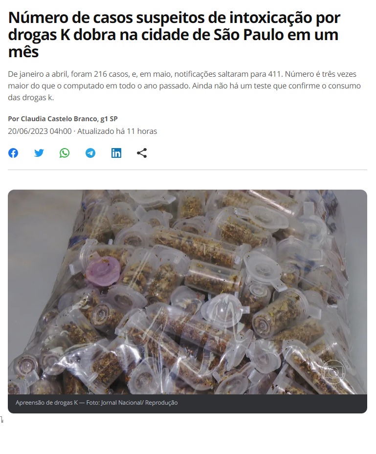 Ｋ薬物による薬物中毒が急増中と報じる２０日付Ｇ１サイトの記事の一部