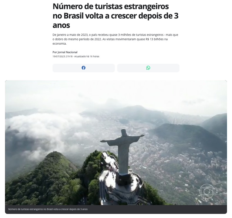 ブラジル人気観光地「コルコバードの丘」（１９日付Ｇ１サイトの記事の一部）