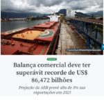 貿易収支の黒字額が新記録を更新する見込みと報じる１９日付アジェンシア・ブラジルの記事の一部