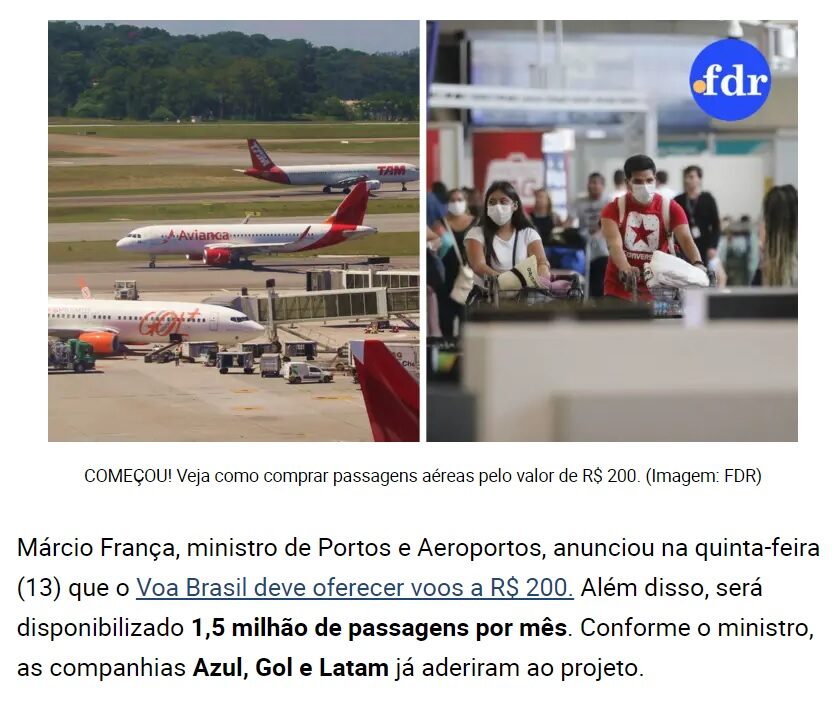 港湾航空相がヴォア・ブラジルについて公表したと報じる１６日付ｆｄｒサイトの記事の一部