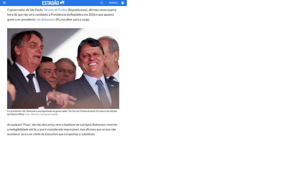 軍警察官の卒業式でのボルソナロ氏とタルシジオ氏（９日付エスタード紙サイトの記事の一部）