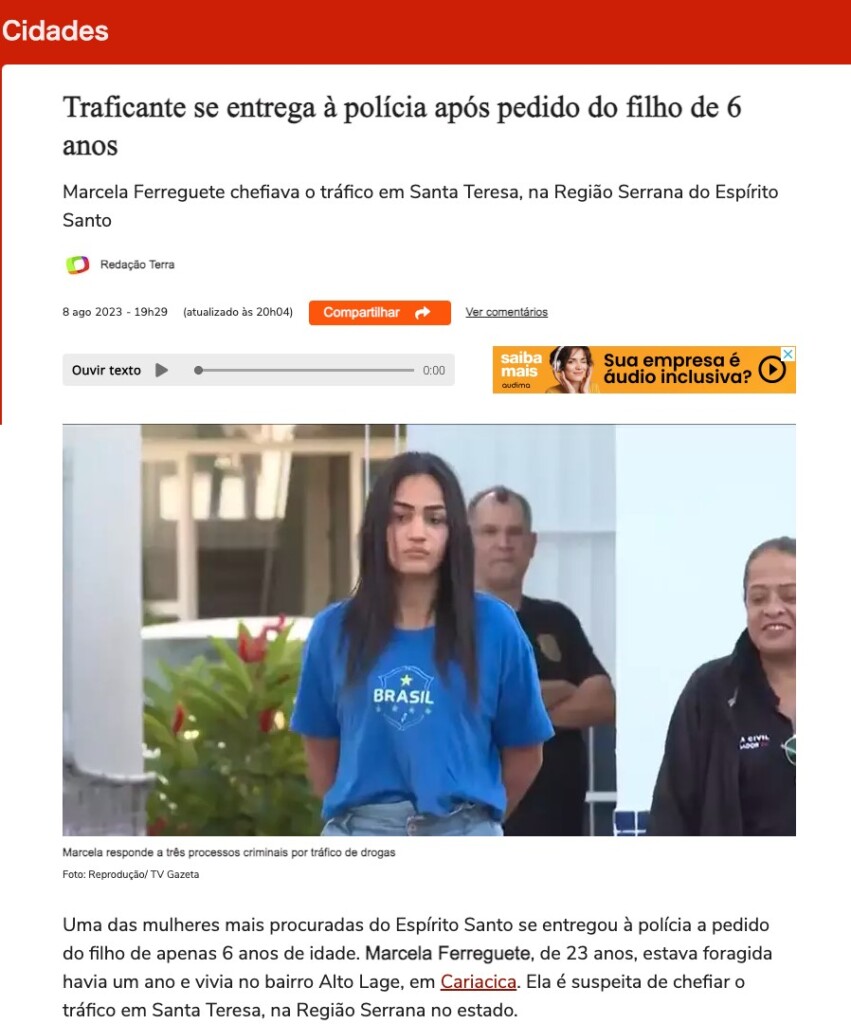 逮捕されたマルセラ・フェレゲッチ容疑者（８日付テラサイトの記事の一部）